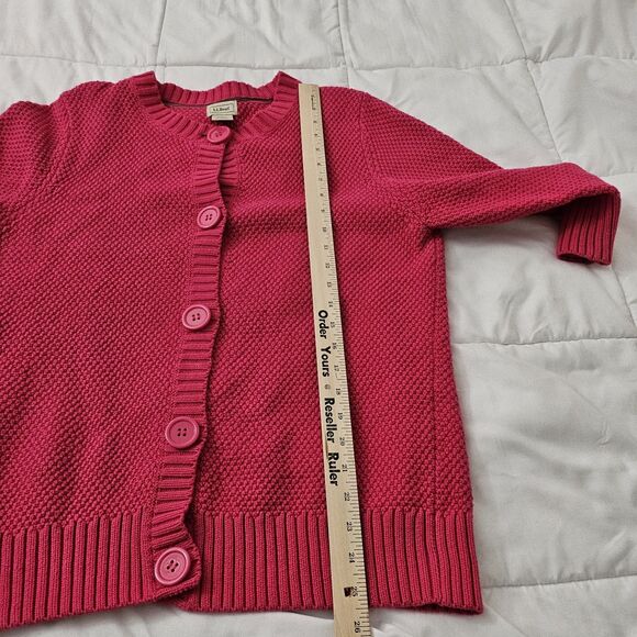 LL Bean Cardigan Sweater Womens Large Pink Knit Button Front 3/4 Sleeves Cotton - Picture 8 of 9